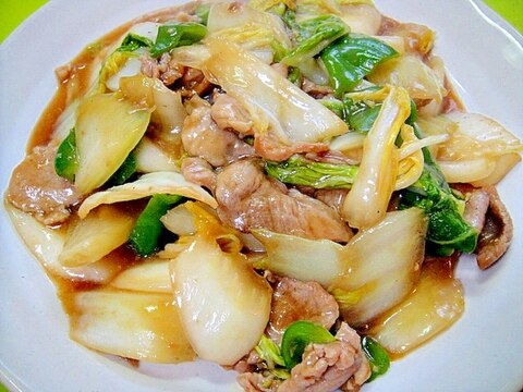 白菜と豚肉ピーマンのピリ辛オイスター炒め